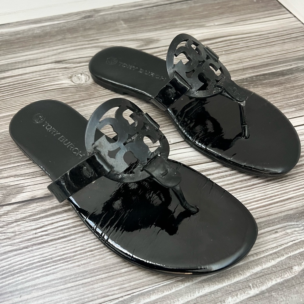 Tory Burch Miller Soft Patent Leather Black Sandals